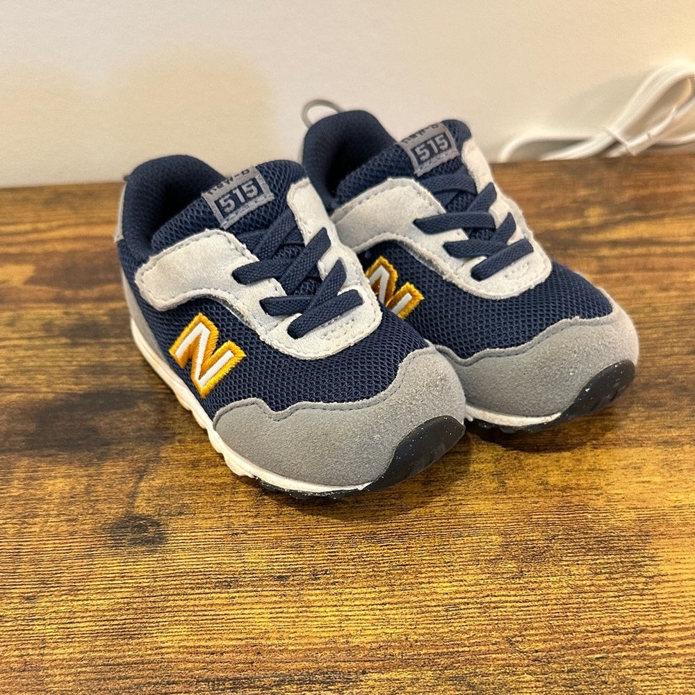 New Balance 515 Toddler Navy and Gray Sneakers with Yellow Accents